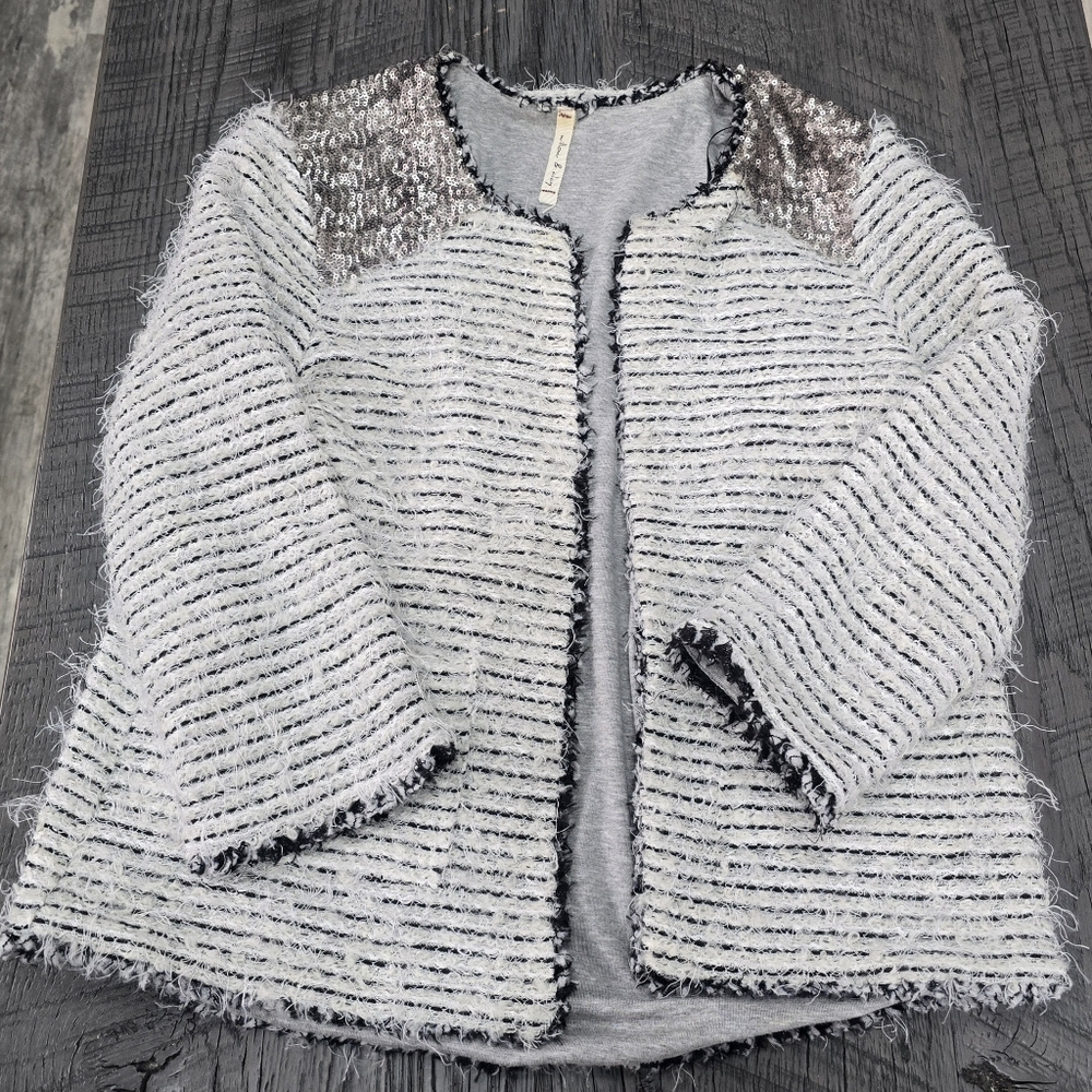 WILLOW & CLAY Trendy Fun Sequins Cardigan Women Crop Jersey Lined (SIZE:SMALL) - Picture 2 of 10